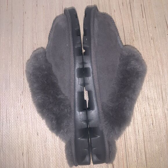 UGG COQUETTE Gray Suede Shearling Moccasin Slippers Women’s Size 9 Comfortable - Picture 6 of 16